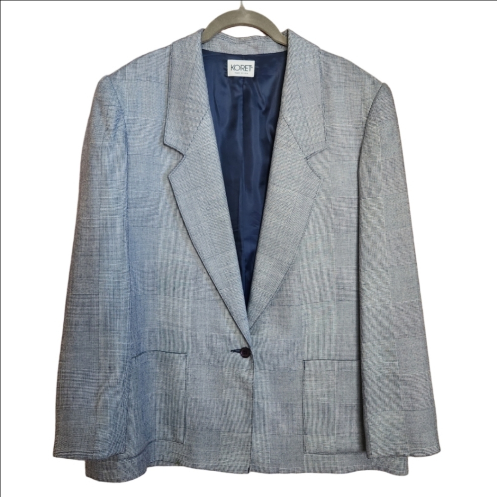 VINTAGE BLUE AND WHITE BLAZER 1 BUTTON CLOSURE LINED SIZE 16 EUC